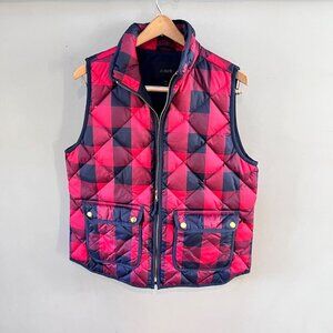 J.Crew Excursion Quilted Red & Navy Plaid DownPuffer Vest Medium Polyester Women